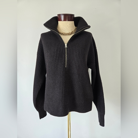 Everlane Sweaters - Everlane 100% Wool Black Ribbed Knit Half-Zip Sweater. Size Small